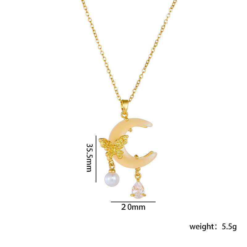 Wholesale Titanium Steel Necklace Butterfly Moon Pendant ACC-NE-Rongc011