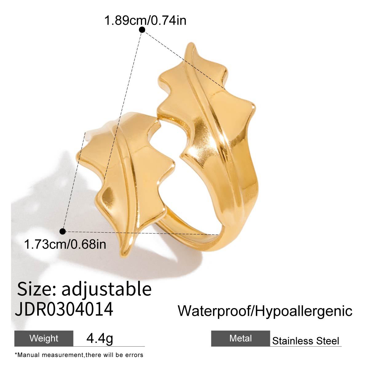 Wholesale 18K Gold Stainless Steel Gold and Silver Color Matching Leaf Color Matching Open  Ring