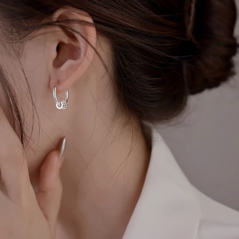 Wholesale S999 Sterling Silver Small Waist Ear Buckle Removable Two-Wear Simple Cylindrical Earrings