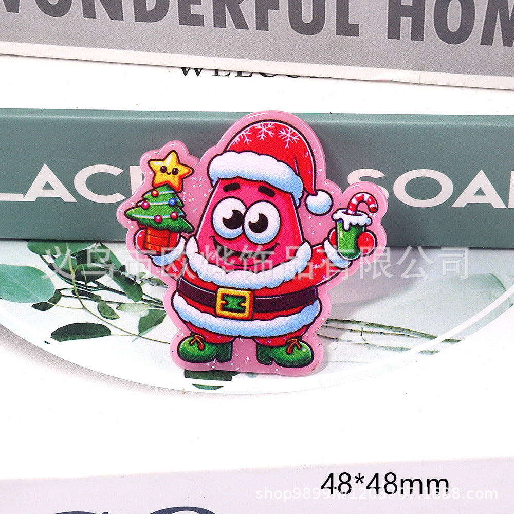 Wholesale 10pcs DIY Flatback Cartoon Christmas Acrylic Flatback Badge Reels Retractable Keychain DIY Accessories