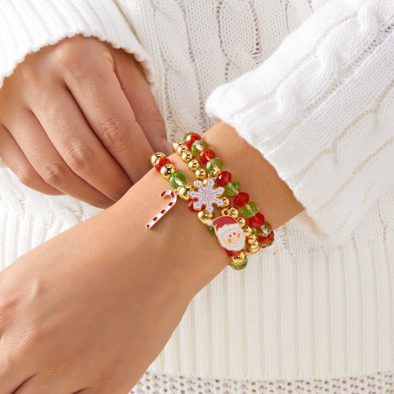 Wholesale Christmas  Snowflake Crutch Colorful Beaded Bracelet Set