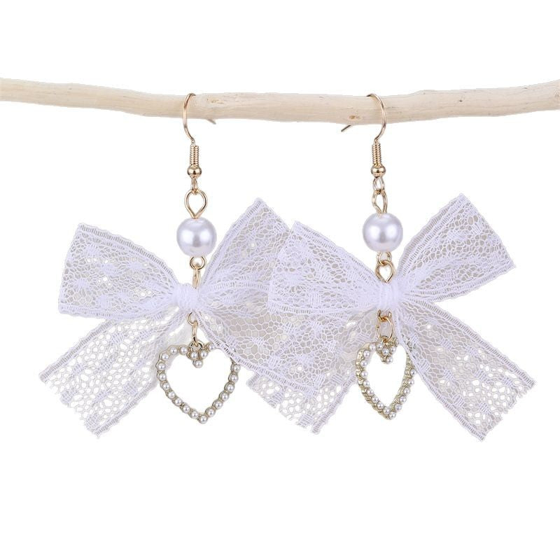 Wholesale  lace bow long love pendant earrings