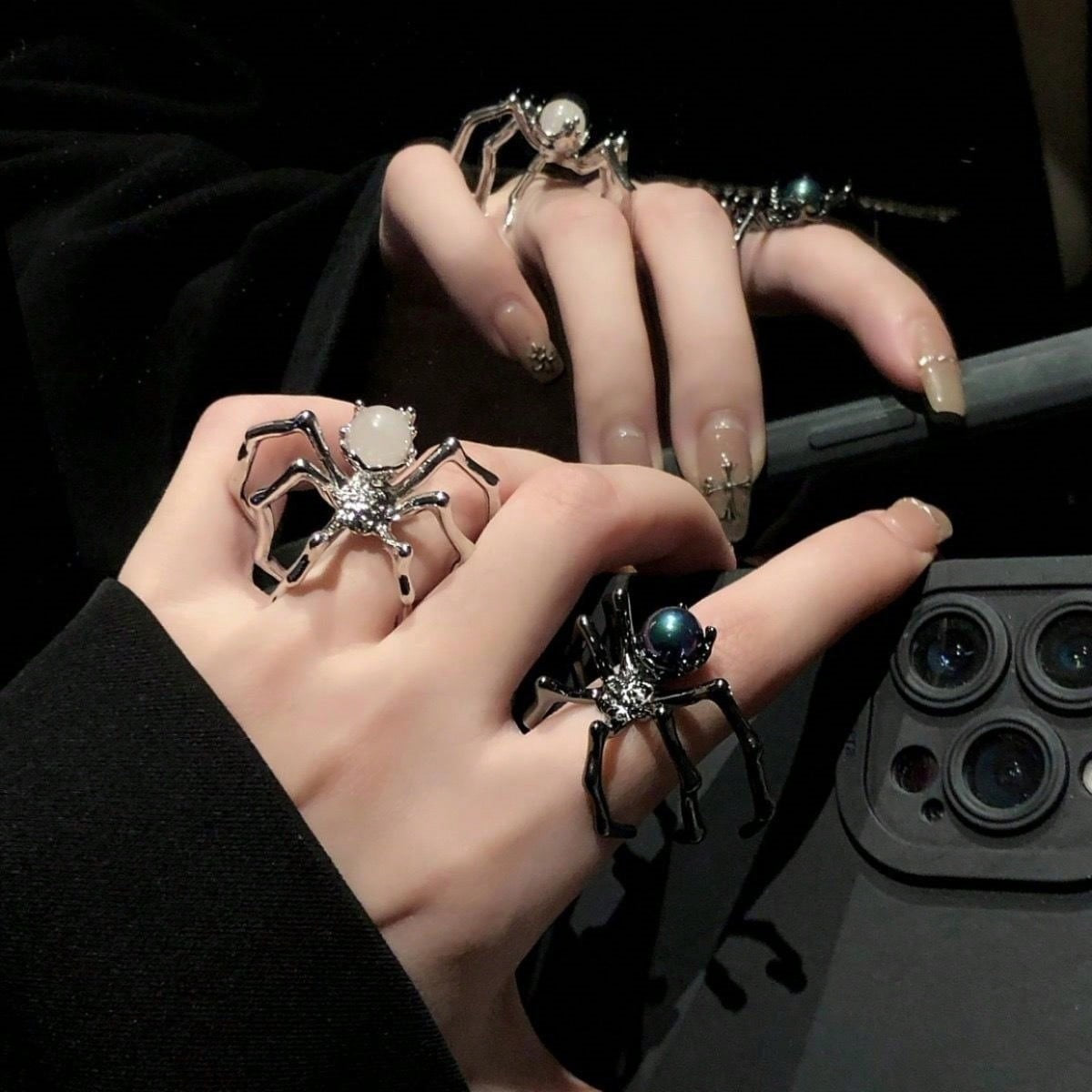 Wholesale Spider Ring  Moonstone Metal Cool Style Open Adjustable Rings