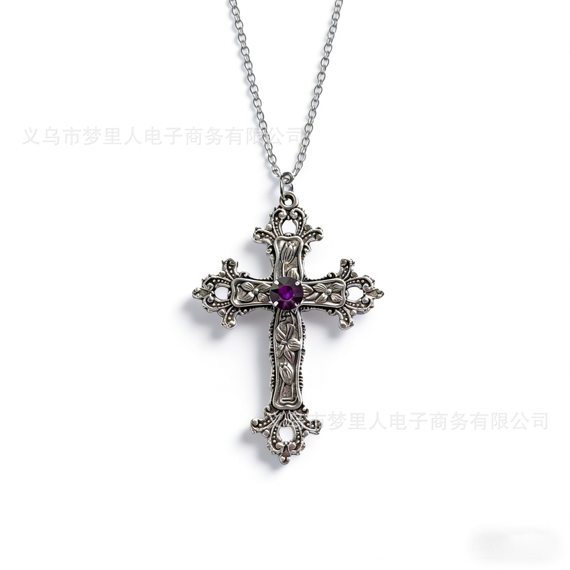 Wholesale Trendy Flower Pattern Cross Pendant Necklace Electroplated Alloy Jewelry Accessory