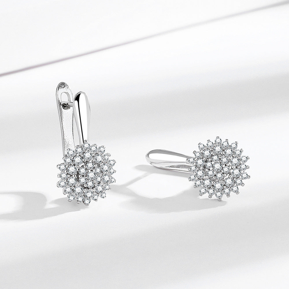 Wholesale  Fashion Flower Full Diamond Ear Buckle  Zircon Earrings