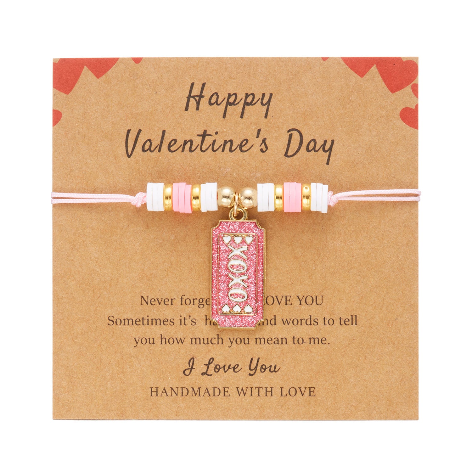 Wholesale Valentine' s Day  Pink Envelope Love Pendant Letter Love Braided Adjustable Bracelet