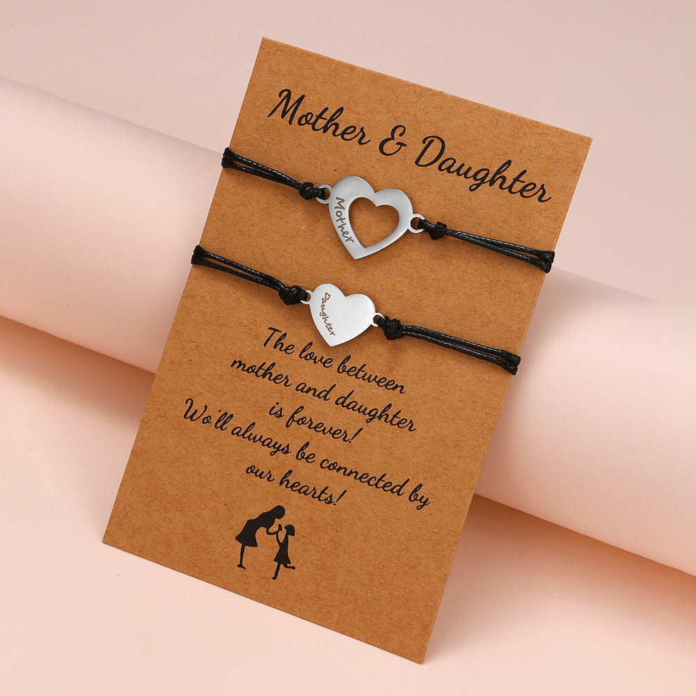 Wholesale  Stainless steel Mother's Day bracelet lettering heart-shaped  woven card bracelet