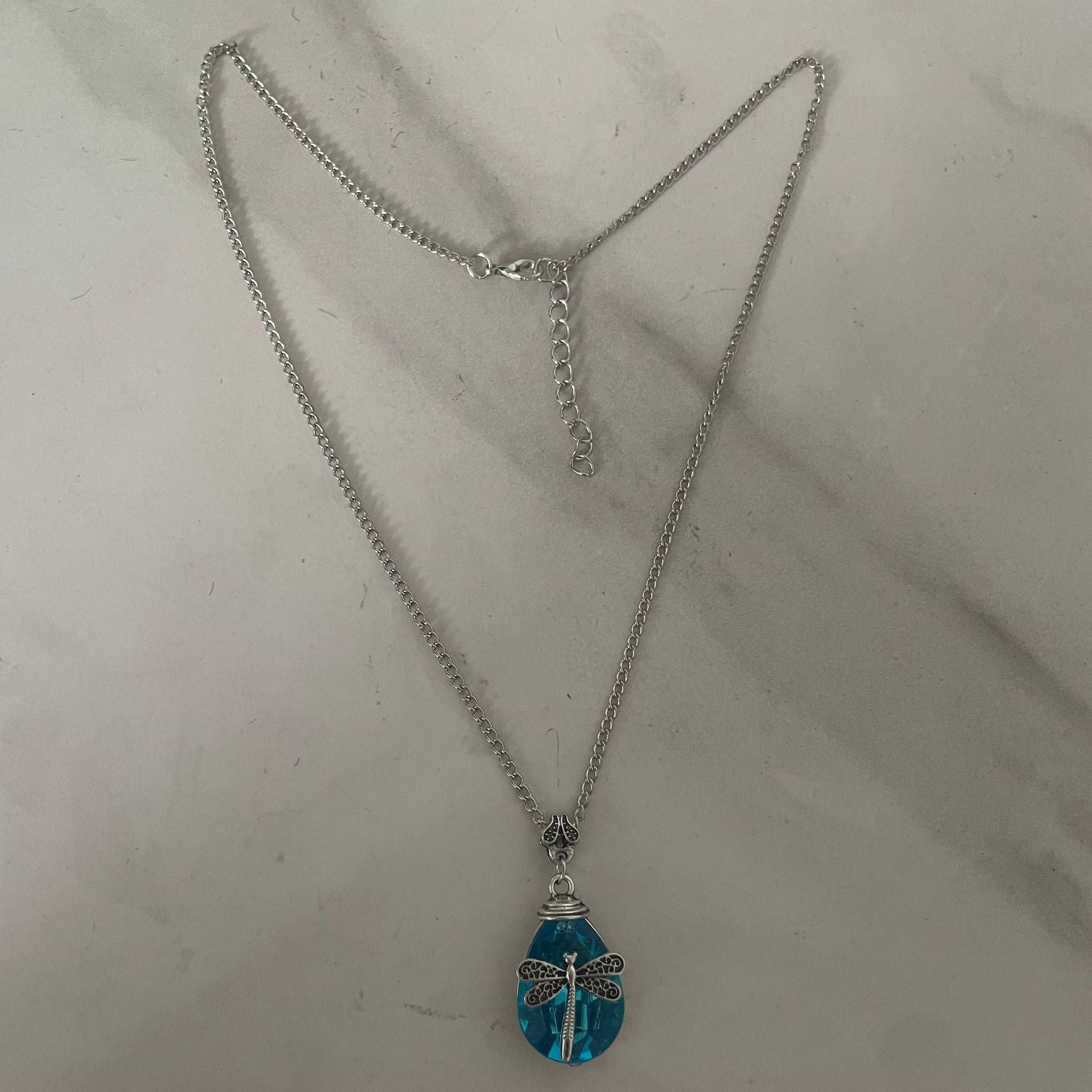 Wholesale Bohemian Retro Dragonfly Pendant Necklace Blue Acrylic Rhinestone Women S Fashion Jewelry Gift