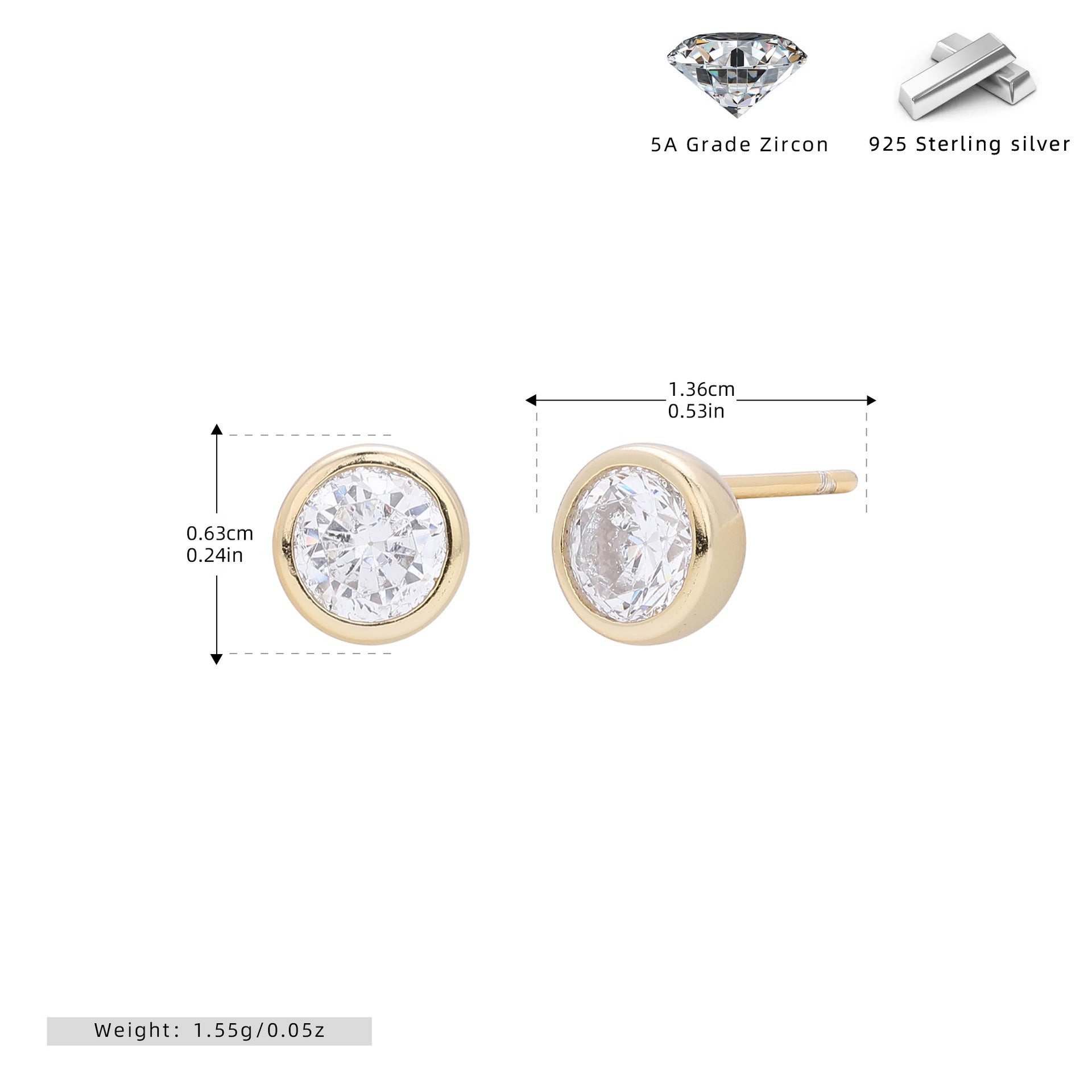 Wholesale  925 sterling silver simple round zircon earrings