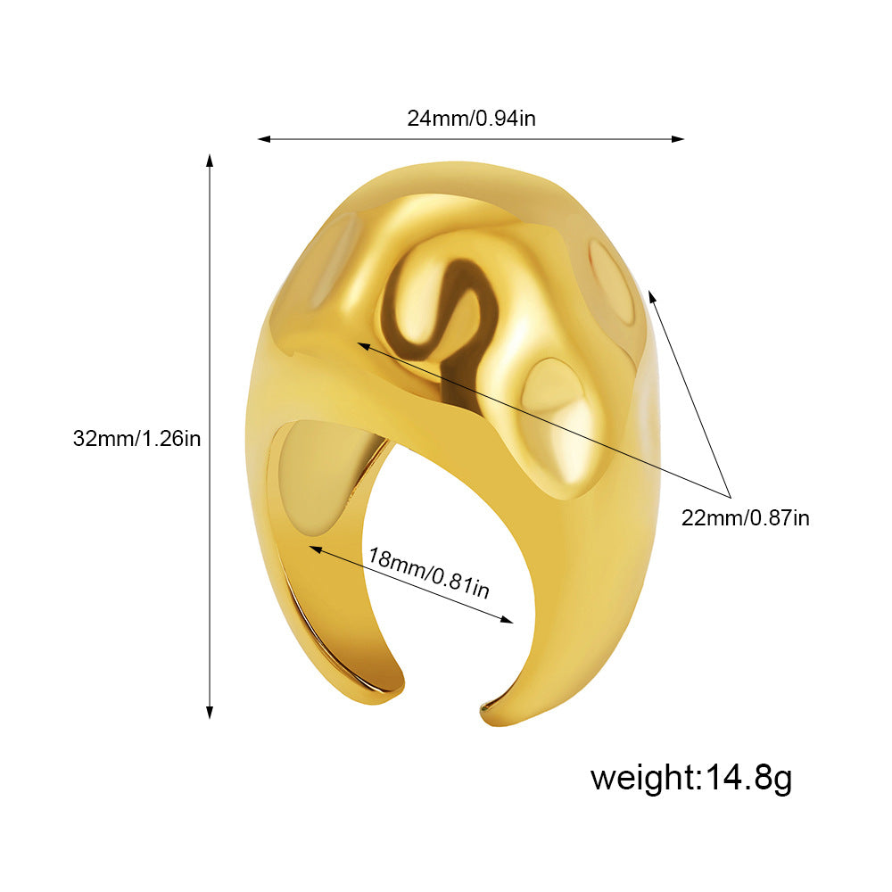 Wholesale 18K gold stainless steel ring convex hammer pattern vintage ring