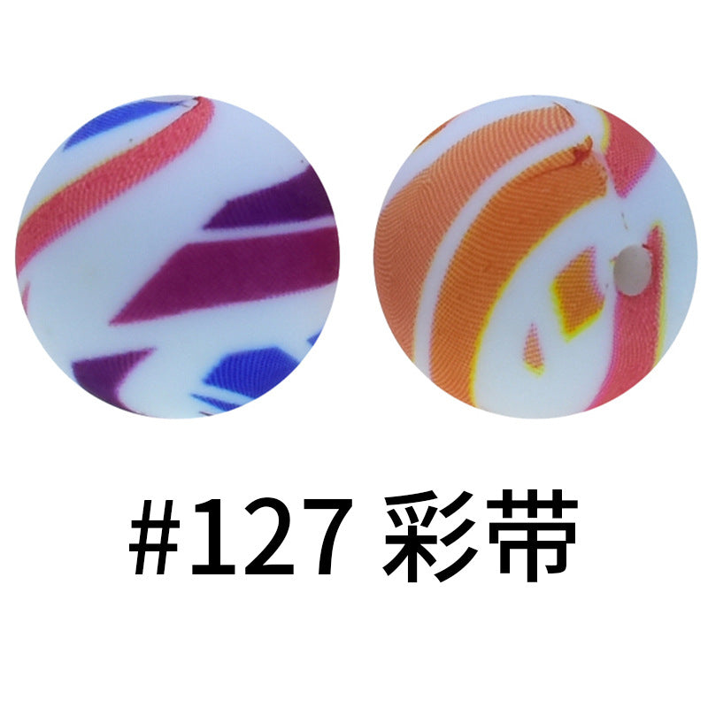 Wholesale 50pcs 15mm Western Style Leopard Skull Color Aztec Printed Silicone Balls Beads ACC-BDS-HeSheng006