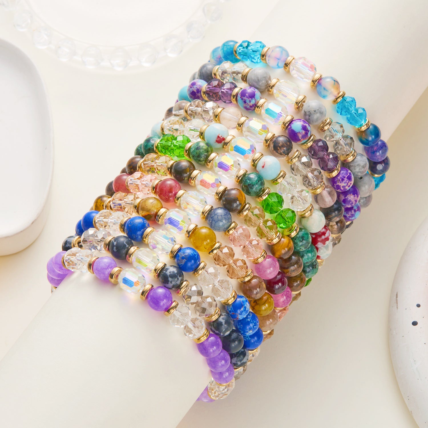 Wholesale  Twelve Constellation Color Natural Stone Crystal Paper Card Mixed Color Beaded Bracelet