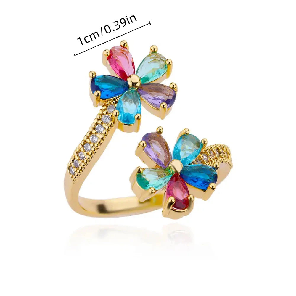 Wholesale Gold Plated Heart Shape Open Ring with Multicolor Zircon - Boutique Resale Jewelry Accessory