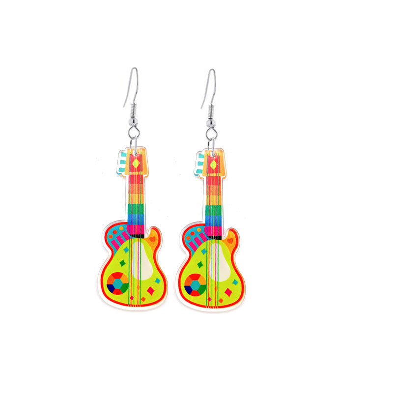 Wholesale Guitar Pipa Musical Instrument Double Sided Printed Acrylic Earrings ACC-ES-YiYuan010