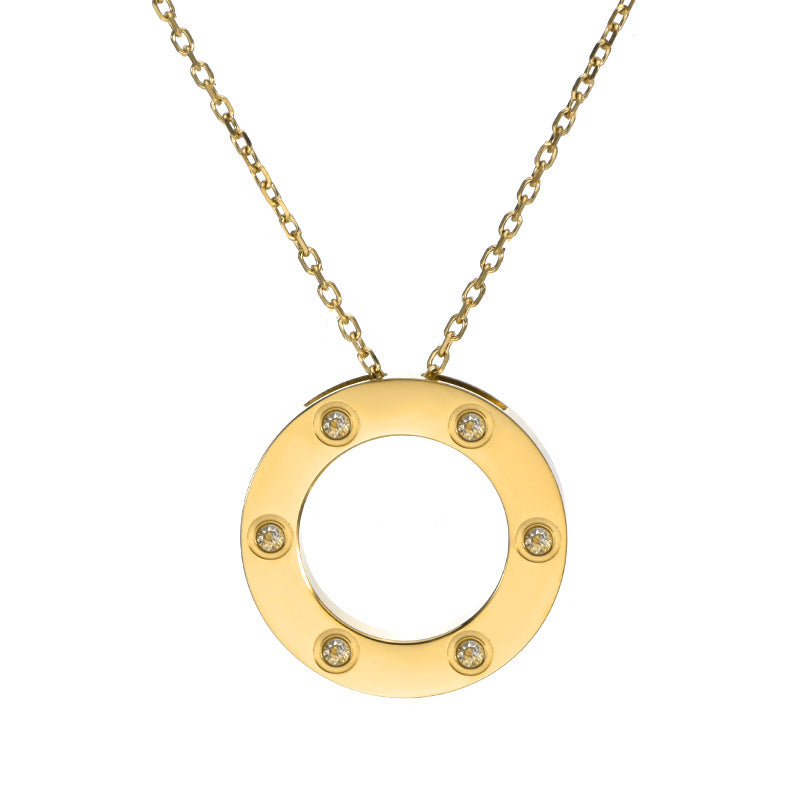 Wholesale Rose Gold Single-Ring Big Disc Screw Detail Clavicle Necklace