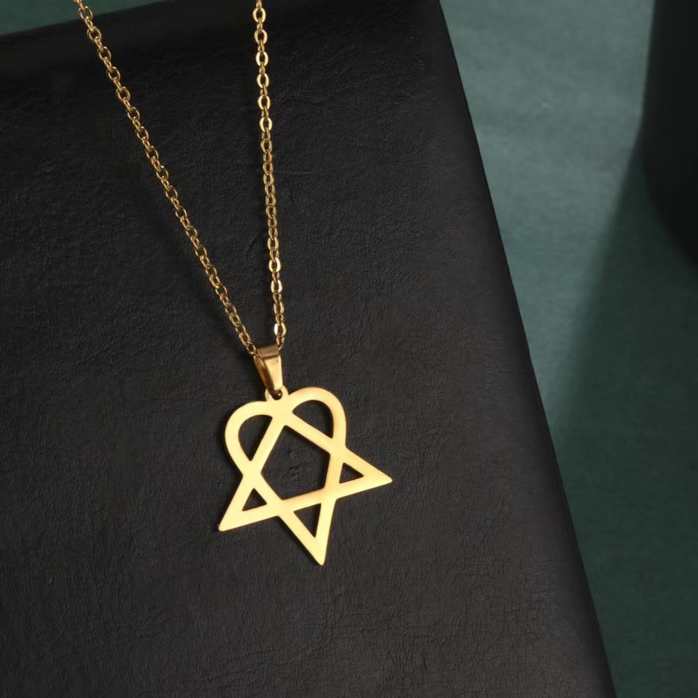 Wholesale titanium steel gold plated hollow love triangle metal necklace