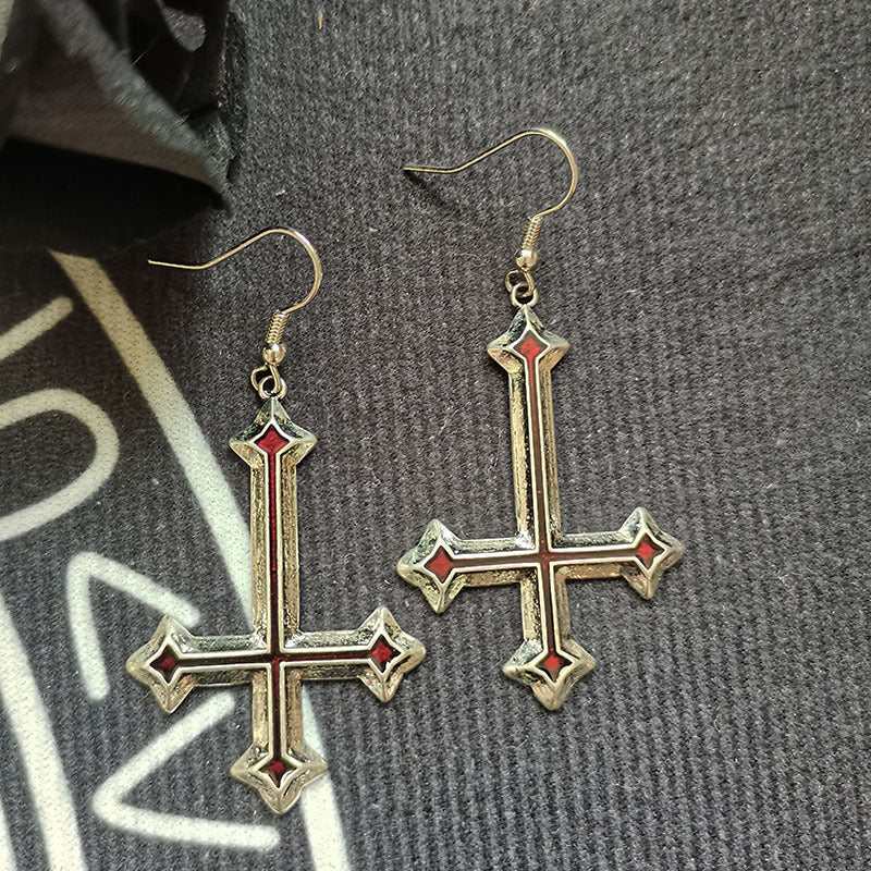 Wholesale    punk Gothic cross Red simple red dripping earrings