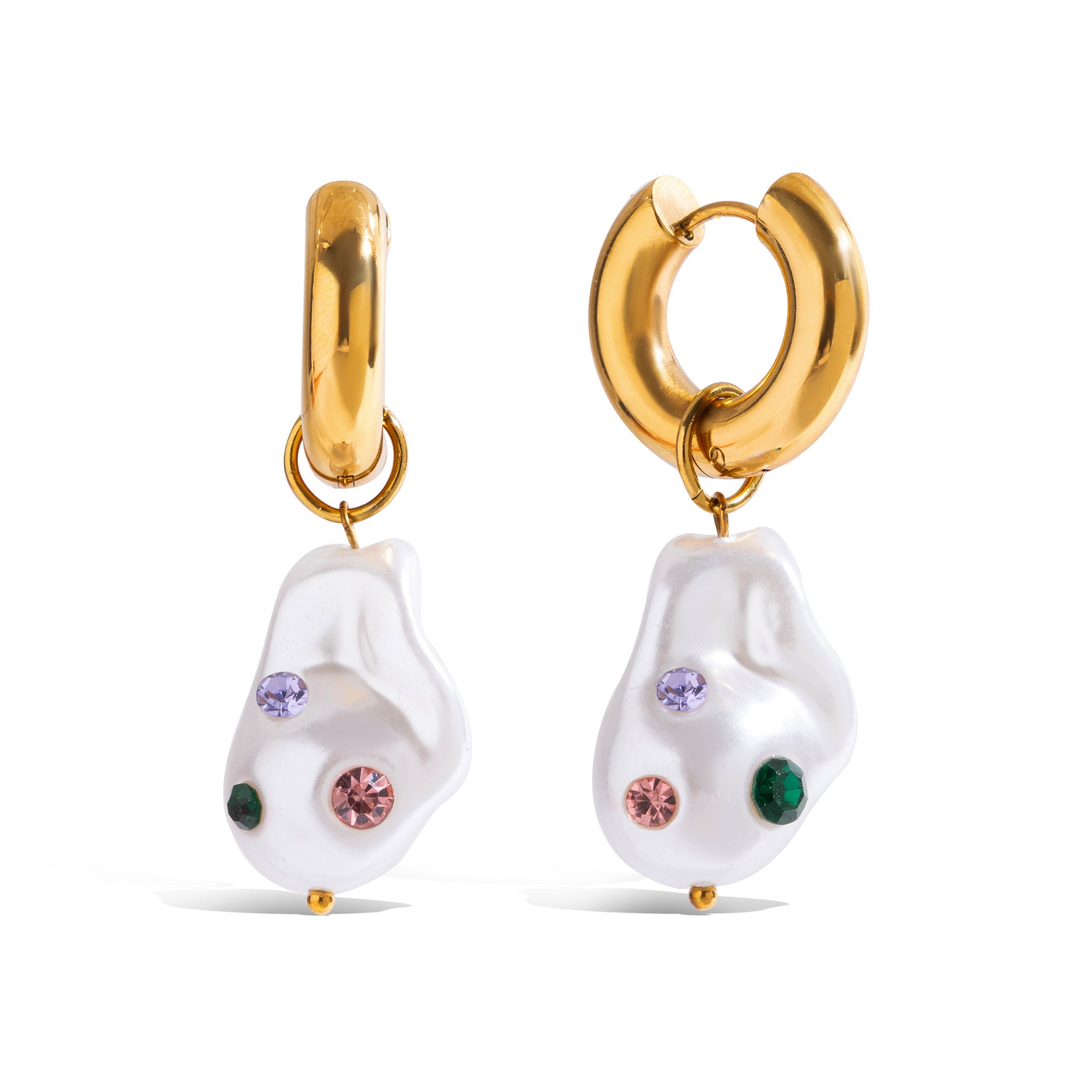 Wholesale 18K Gold Stainless Steel  Colored Diamond Resin Pearl Pendant Earrings