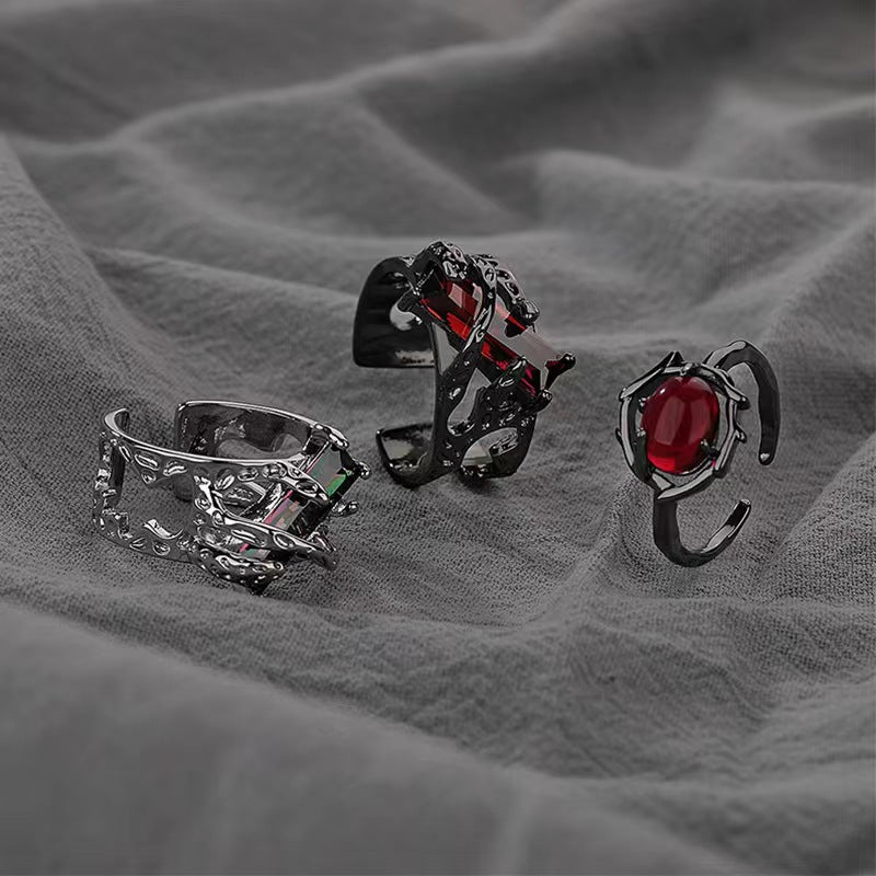 Wholesale Unisex Vintage Dark Lava Texture Ring Gun Black Alloy Fashion Jewelry Gift