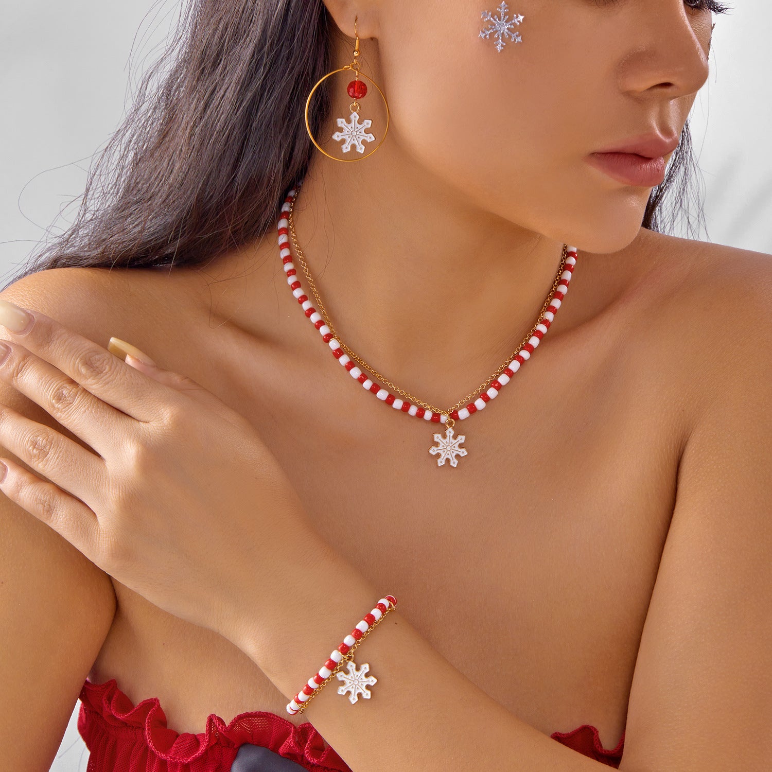 Wholesale Cartoon Christmas Beaded Necklace Bracelet Set