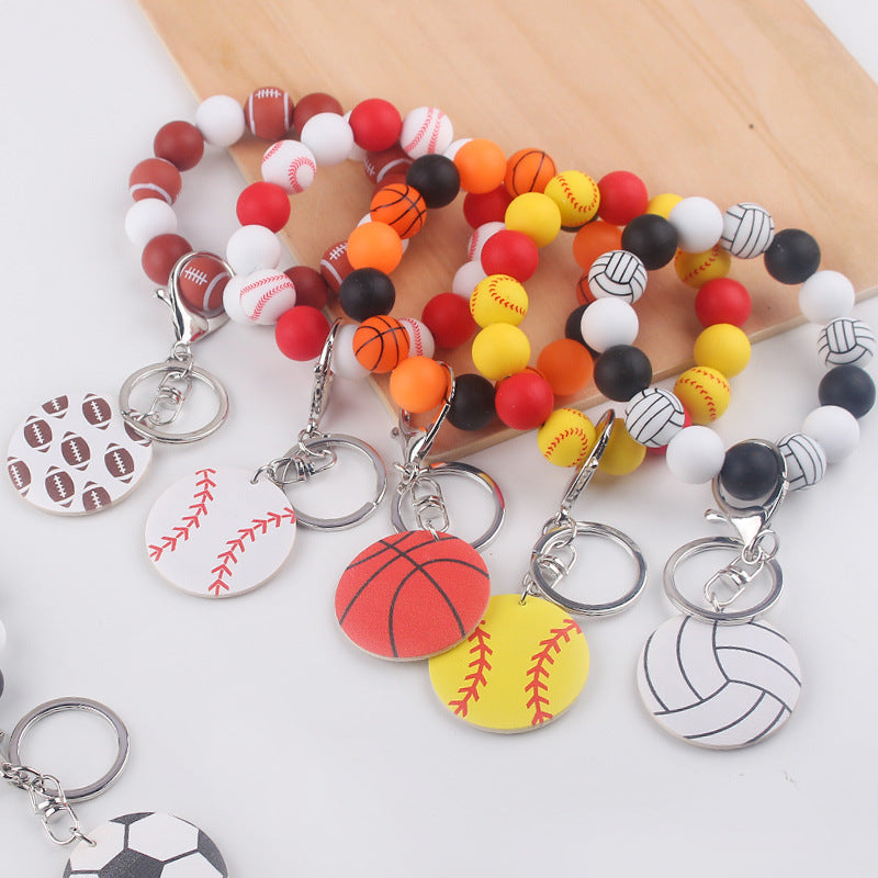 Wholesale ball printed wood chip accessories creative DIY silicone beads beaded bracelet keychain