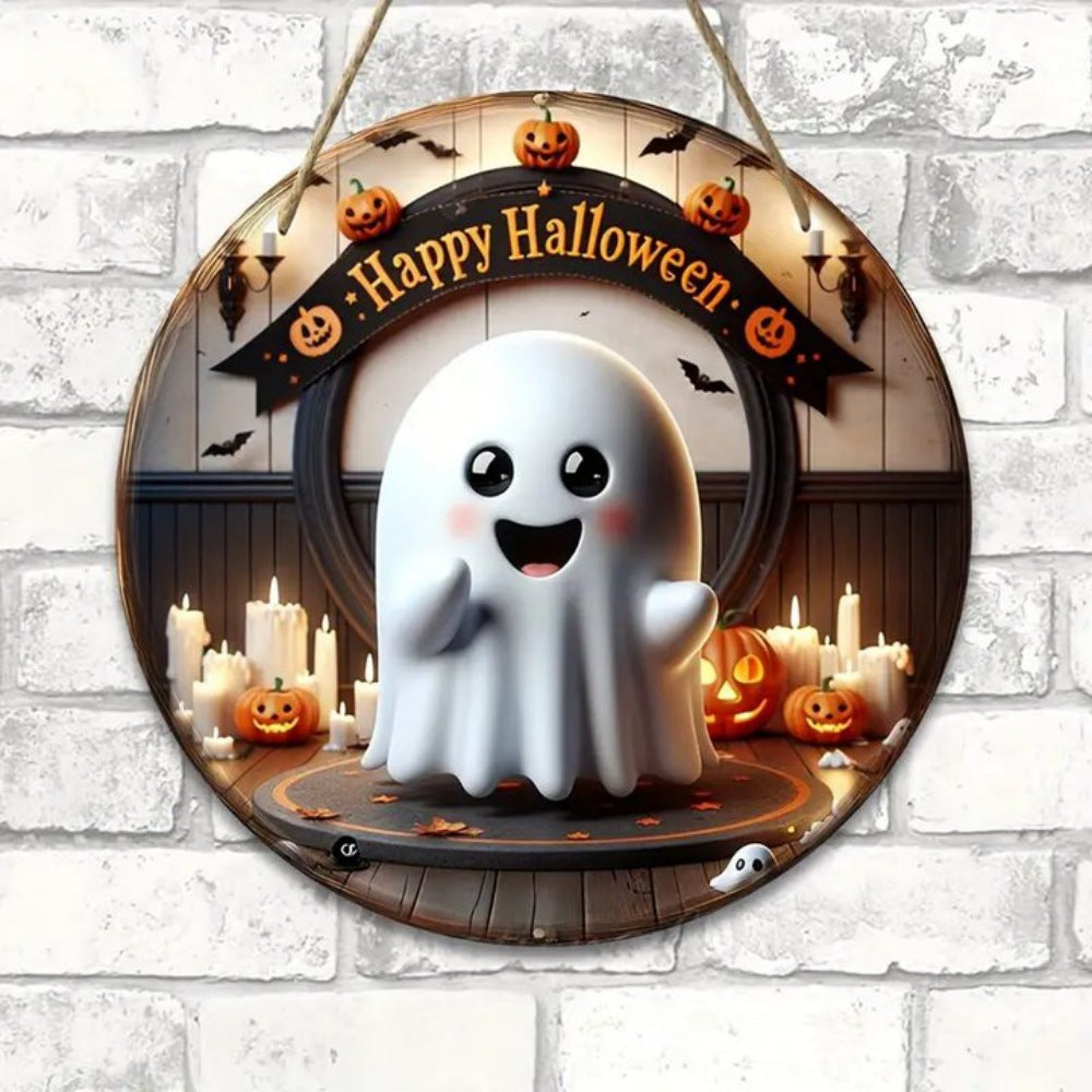 Wholesale Wooden round ghost sign  decoration