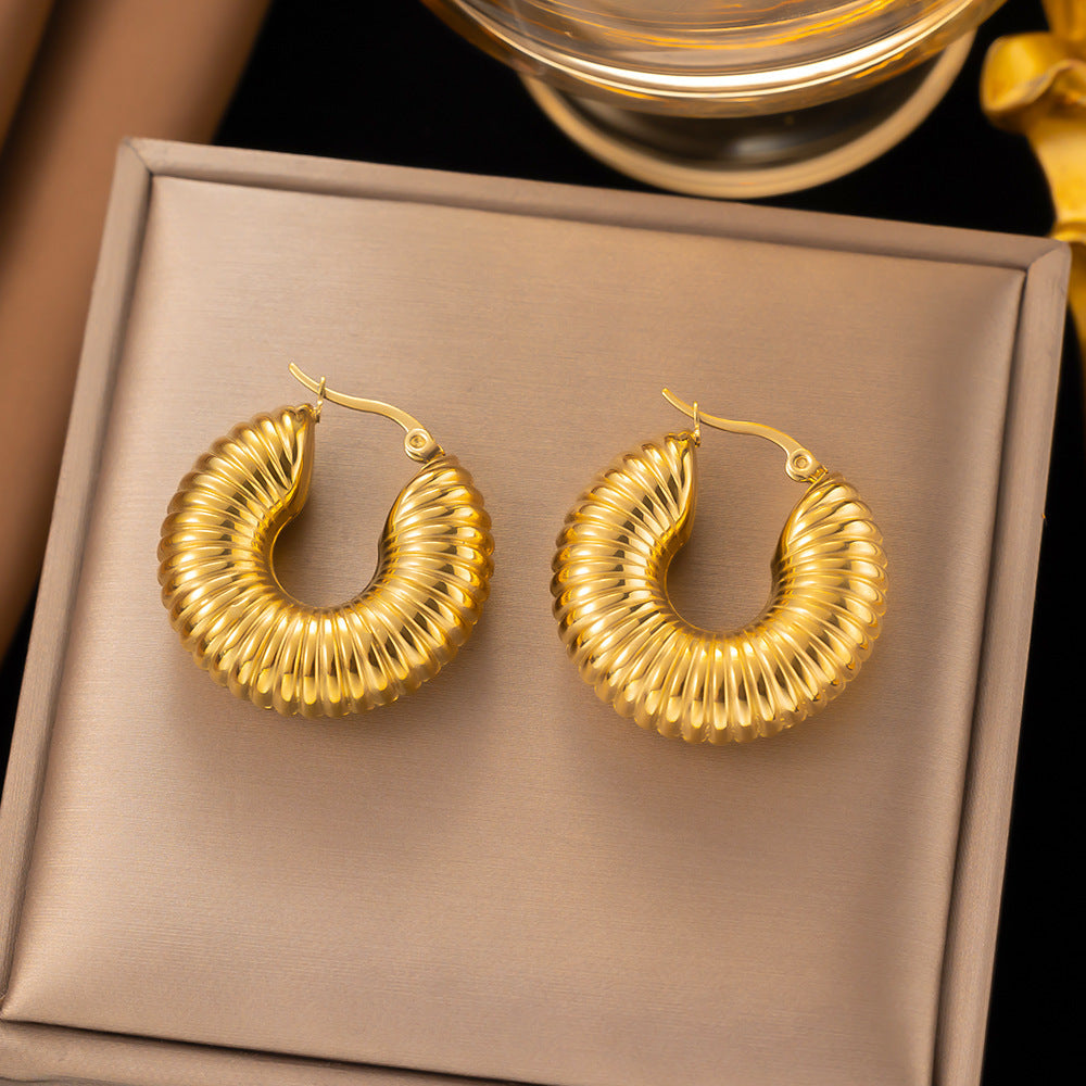 Wholesale 18K Gold Plated Earrings Titanium Steel Earrings Hollow Earrings ACC-ES-Qinzhe001