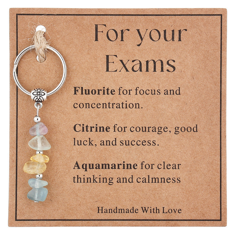 Wholesale  Stone Beaded Keychain Citrine Moonstone Gravel Combination Stainless Steel Bead Key Chain