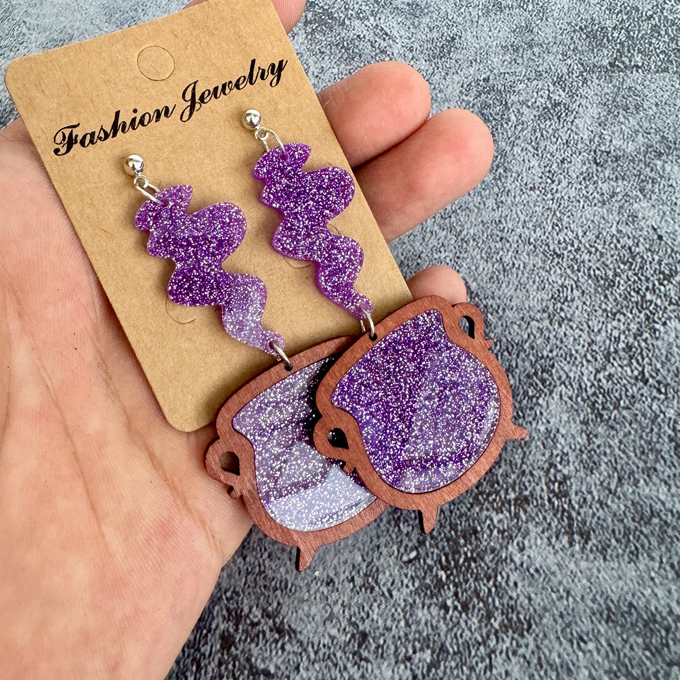 Wholesale Halloween Acrylic witch crucible earrings