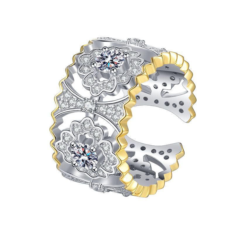 Wholesale s925 Sterling Silver Gold Full Diamond Petal Ring