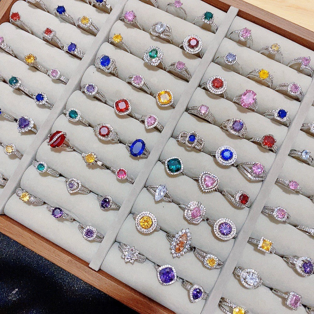 Wholesale Chic Colorful Zircon Inlaid Ring Gold Plated Copper Jewelry Accessory