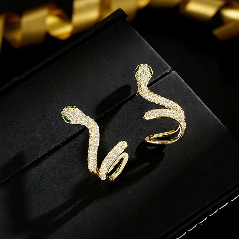 Wholesale  creative personality micro inlaid zircon snake-shaped ear clip earrings