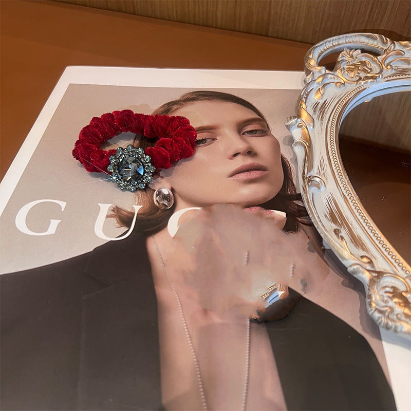 Wholesale Light Luxury Red Velvet Hair Scrunchies ACC-HS-Yint001