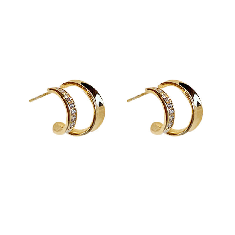 Wholesale C-Shape Double-Layer Earrings for Women - Platinum Plated Simple Modern Half-Circle Design Boutique Resale
