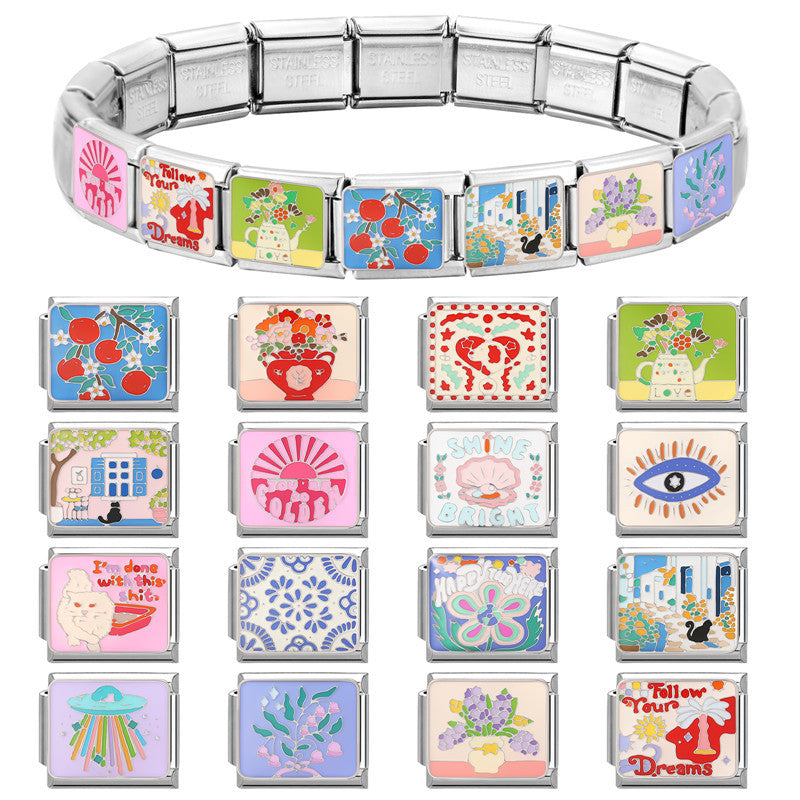 Wholesale 9mm Italian Charm Starter Bracelets DIY square Single Section Creative Stainless Steel Composable Bracelet