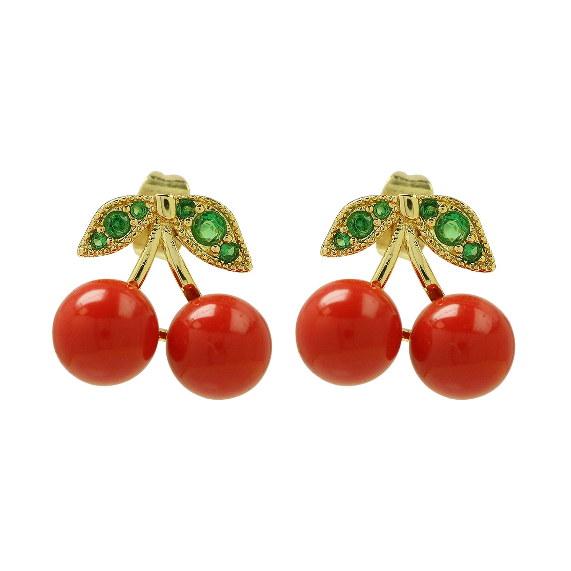Wholesale Brass Gold Plated Fruit Series Big Red Cherry Earrings