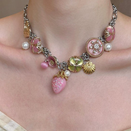 Wholesale Pink Strawberry Flower Sea Colorful Necklace