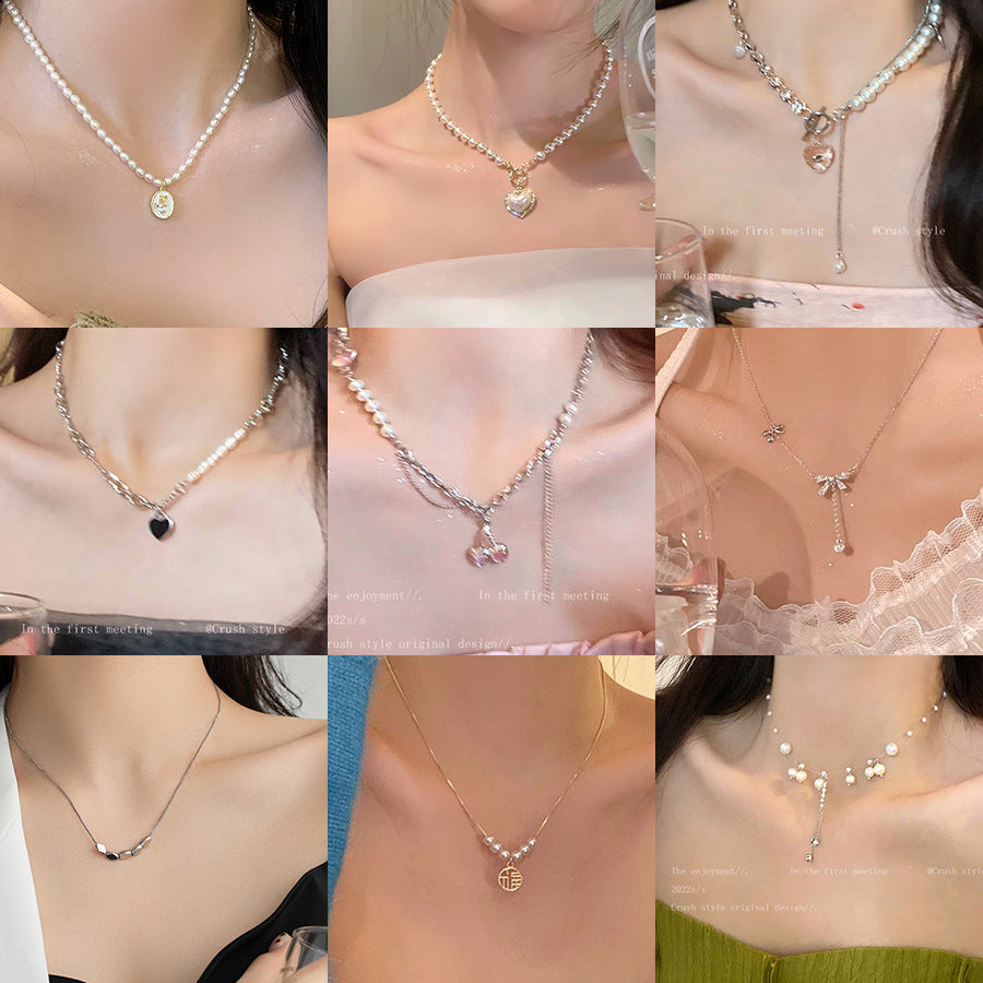 Wholesale Pearl Necklace Love Beaded Clavicle Necklace Choker Titanium Steel Necklace ACC-NE-Hank002
