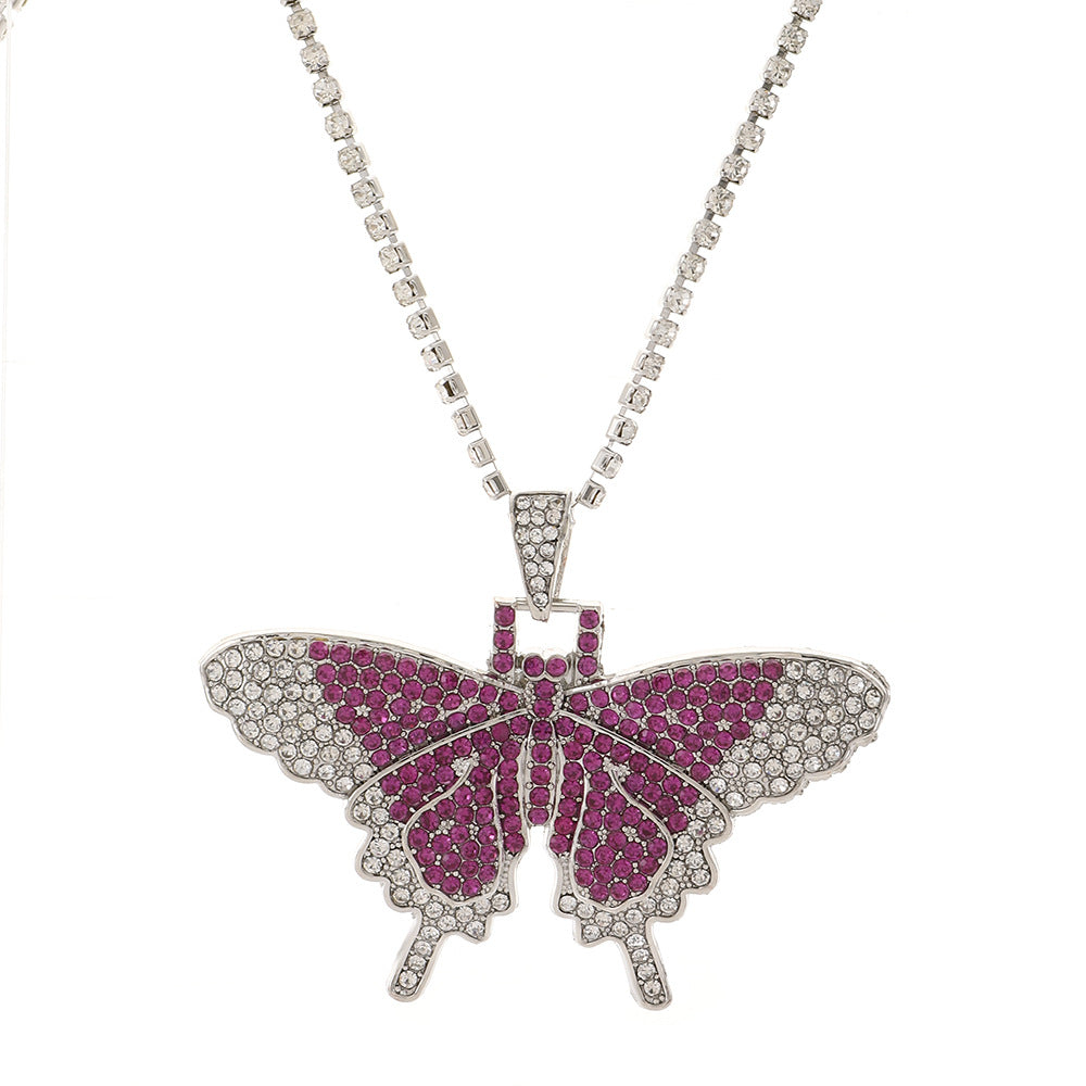 Wholesale Large Butterfly Diamond Hip-hop Alloy Necklace ACC-NE-HanQian003