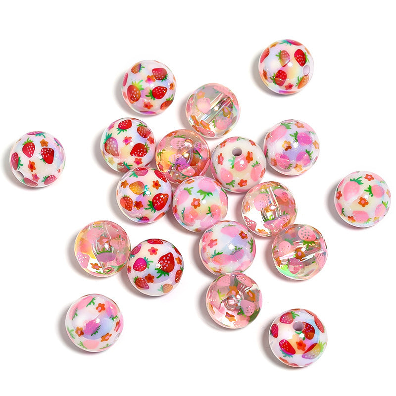 Wholesale 100pcs Acrylic Milk Strawberry Printed Beads Diy Beaded Pen Accessories ACC-BDS-BLG116