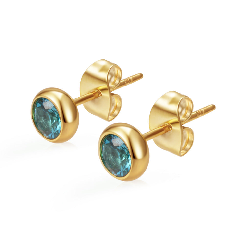 Wholesale Light Luxury Round Stainless Steel Zircon Earrings for Women,  Multi-Color 18K Gold Plated Fashion Accessory