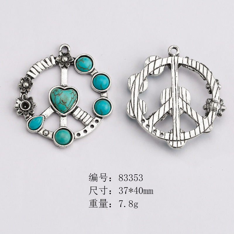 Wholesale Ethnic Retro Style Turquoise Alloy Diy Bracelet Necklace Pendant Accessories ACC-PT-Yongc003