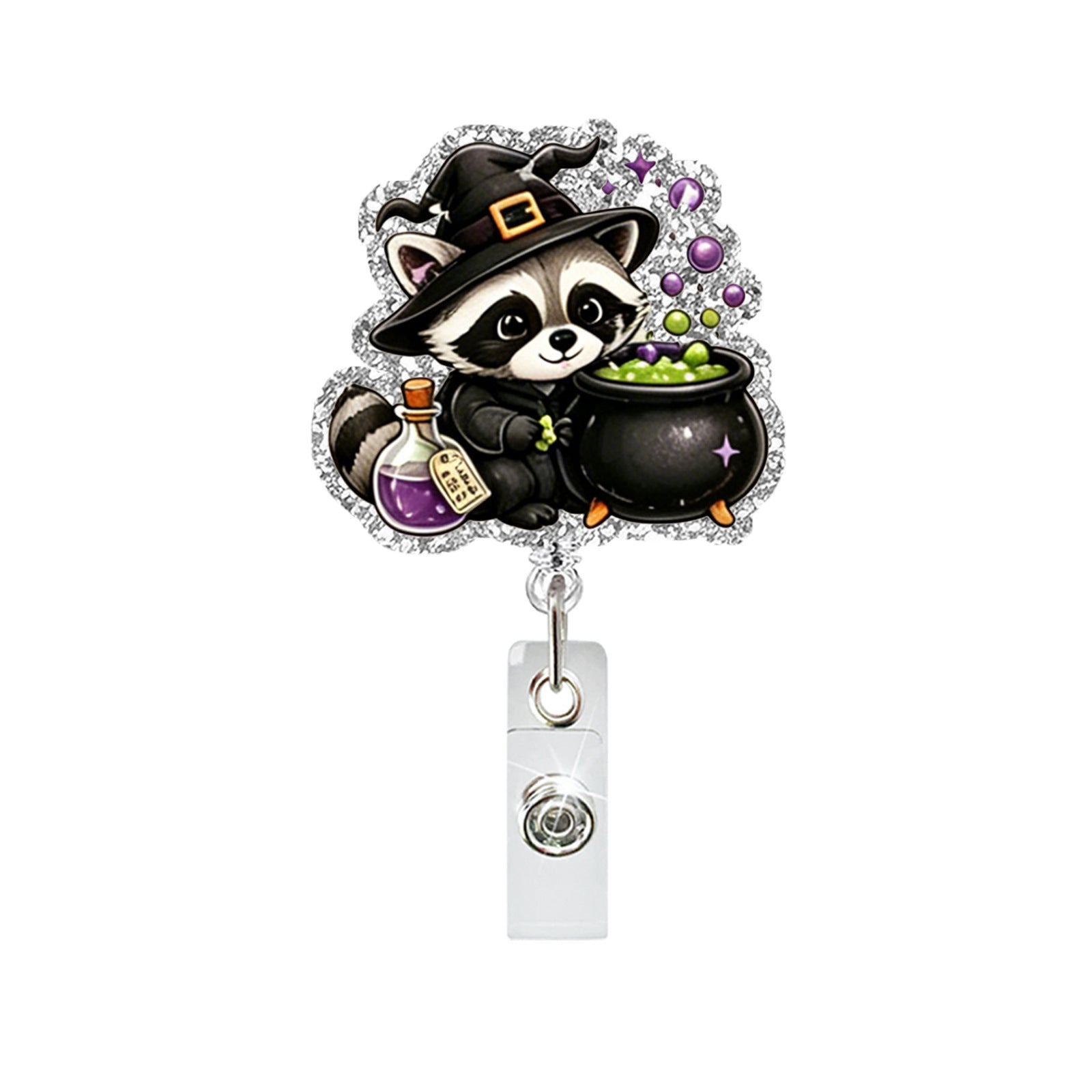 Wholesale  Cute Raccoon Acrylic Retractable Badge Holder with Alligator Clip
