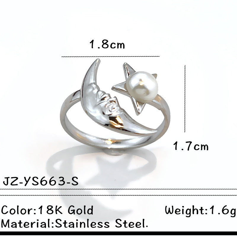 Wholesale Stainless steel starfish shell ring with pearl setting and open design