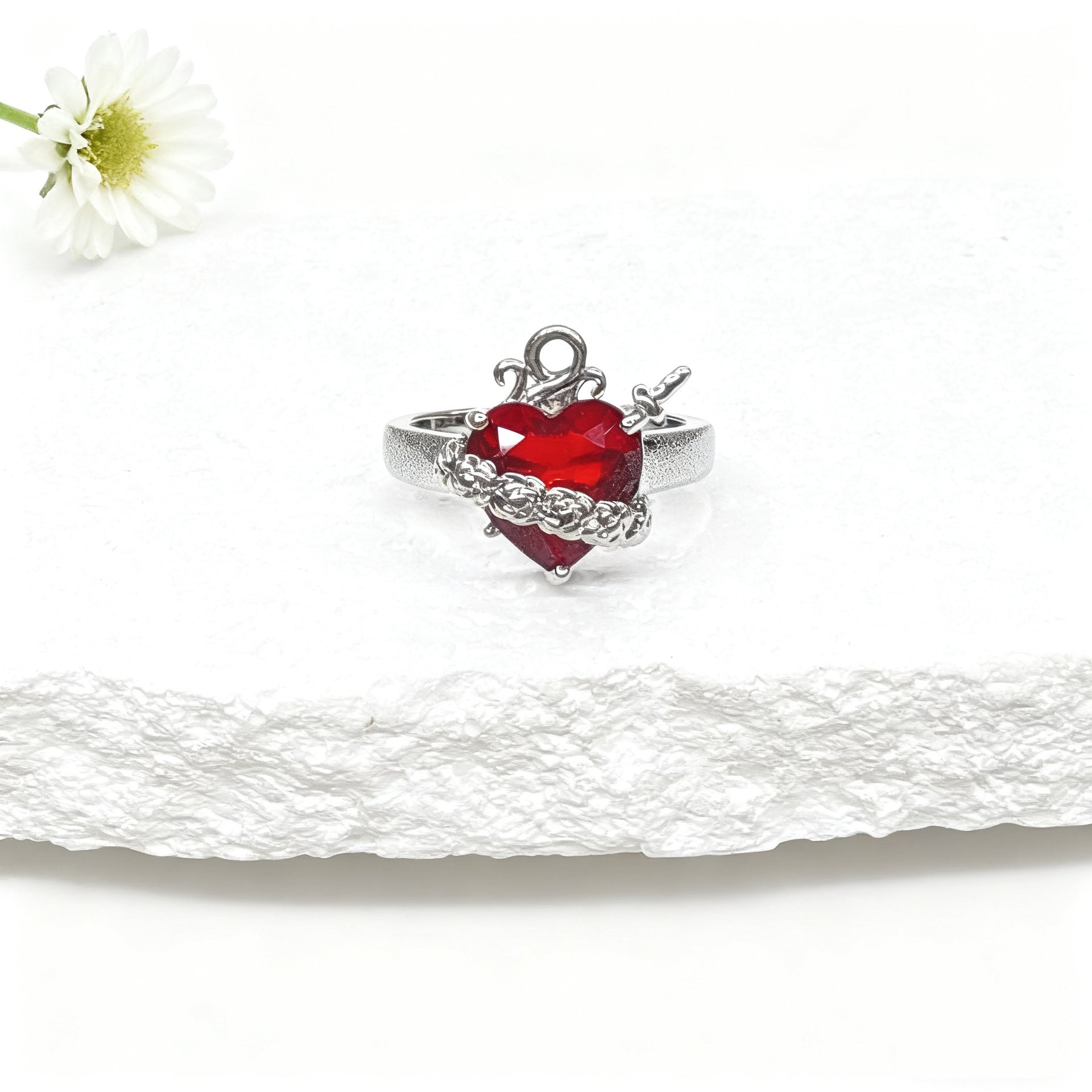 Wholesale Stylish Crown Heart Zircon Open Ring For Women Red Copper Fashion Jewelry Accessory For Everyday Wear And Boutique Resale