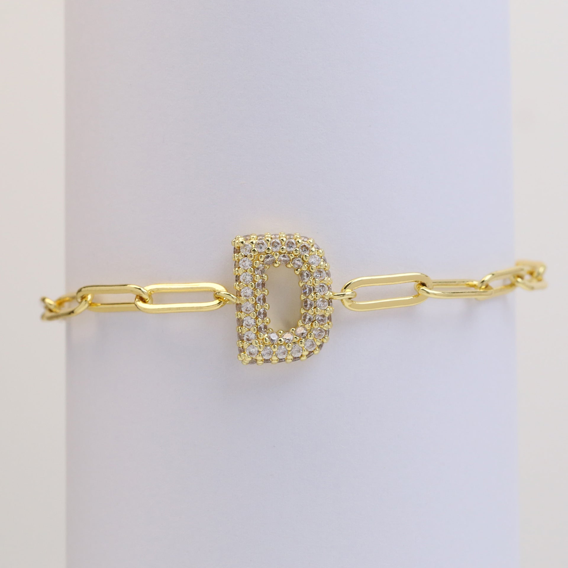 Wholesale 18k Bubble Balloon Diamond 26 Letter Paper Clip Adjustment Bracelet ACC-BT-BaiYi001