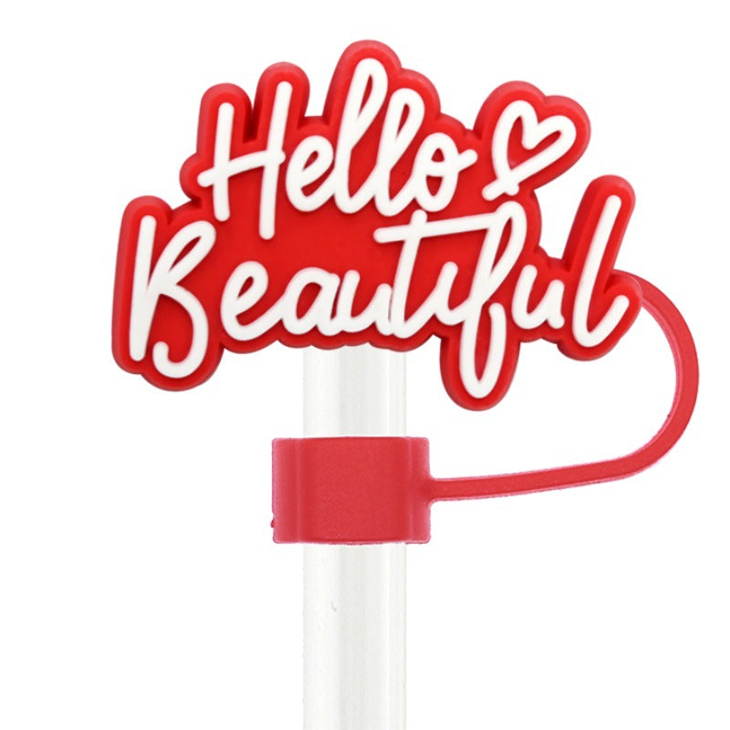 Wholesale  Random 100pcs  Colorful Phrase 10mm PVC Soft Straw Tube Cap