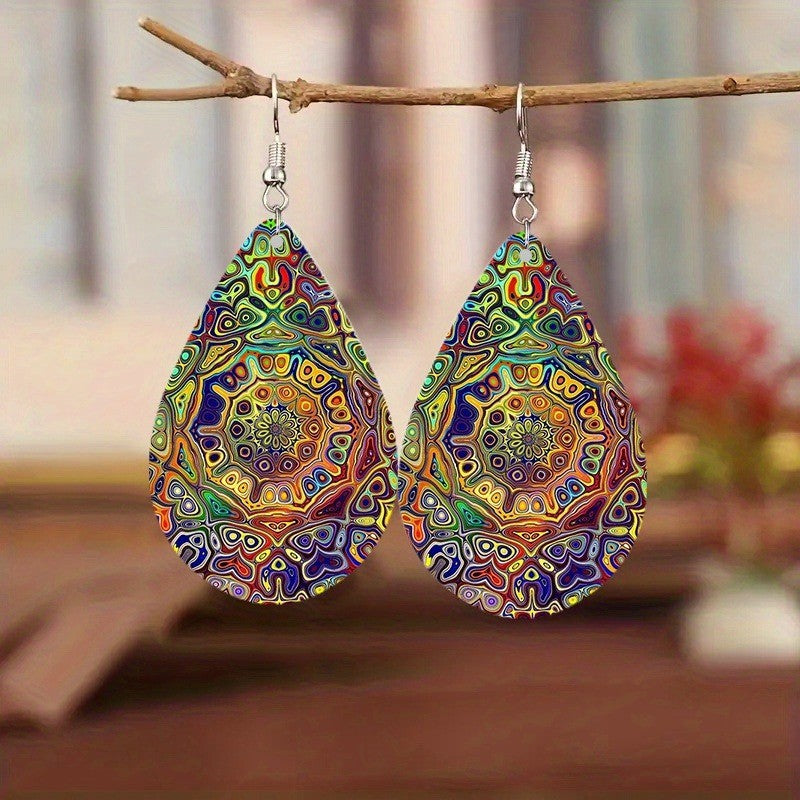 Wholesale Acrylic Cashew Flower Totem Bohemian Colorful Earrings