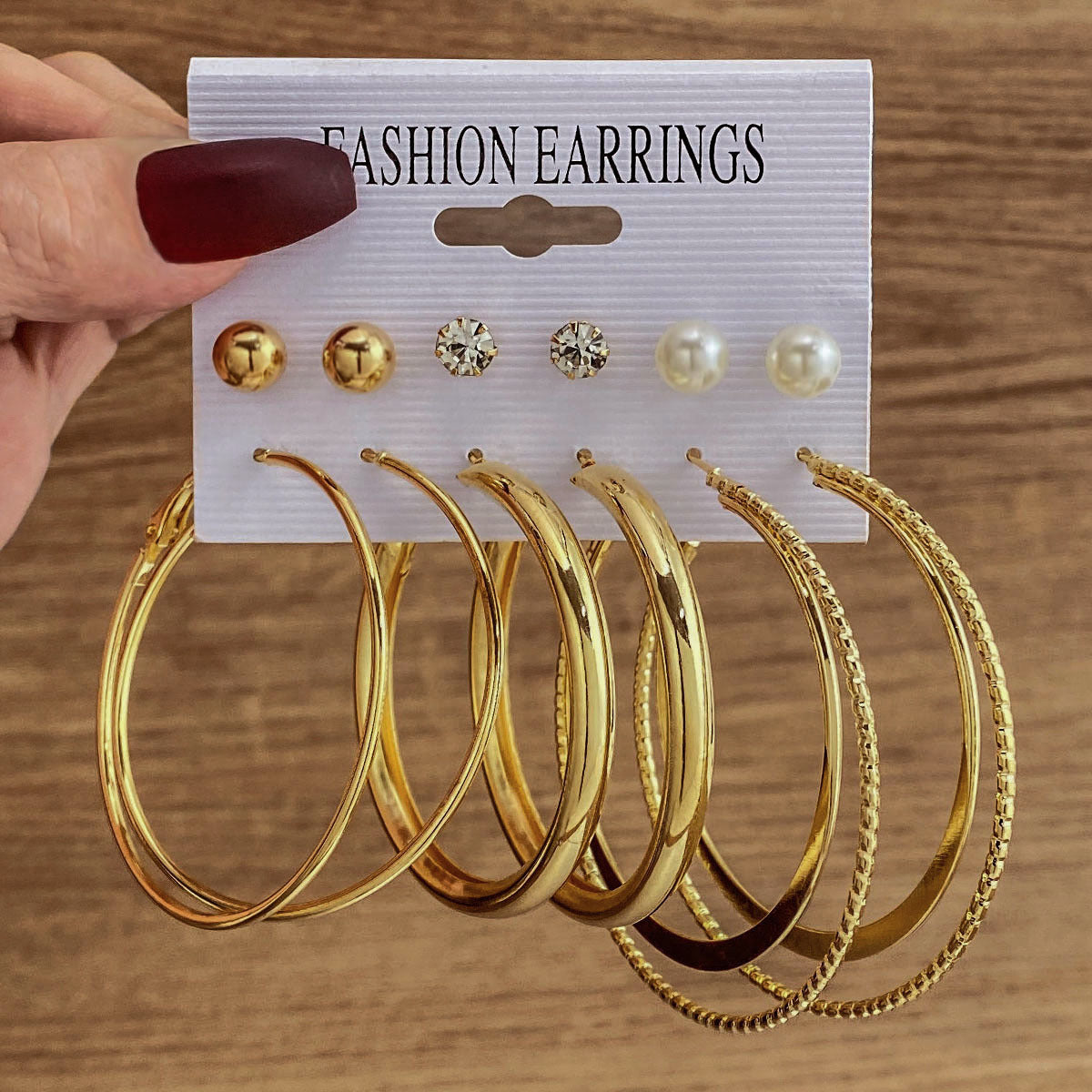 Wholesale Metal colorful geometric round retro earrings six-piece set