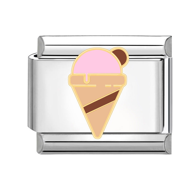 Wholesale Italian Charm Bracelet 9mm DIY Splicing Cute Creative Ice Cream Stainless Steel Composable Bracelet